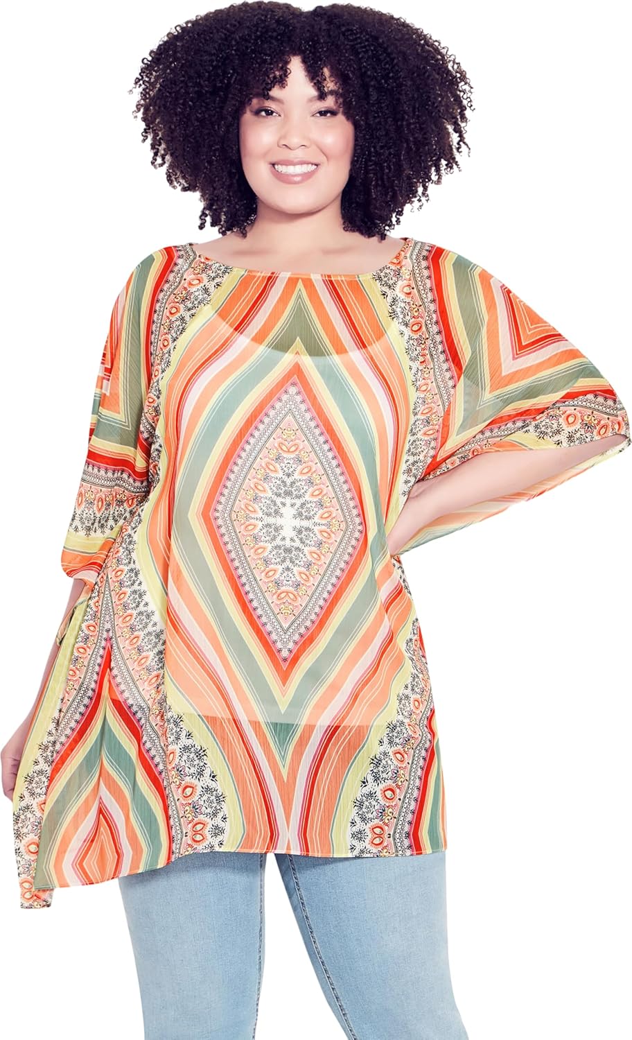 Avenue レディース プラスサイズ ポンチョ 水彩, マルチダイヤモンド, 22-24 Plus