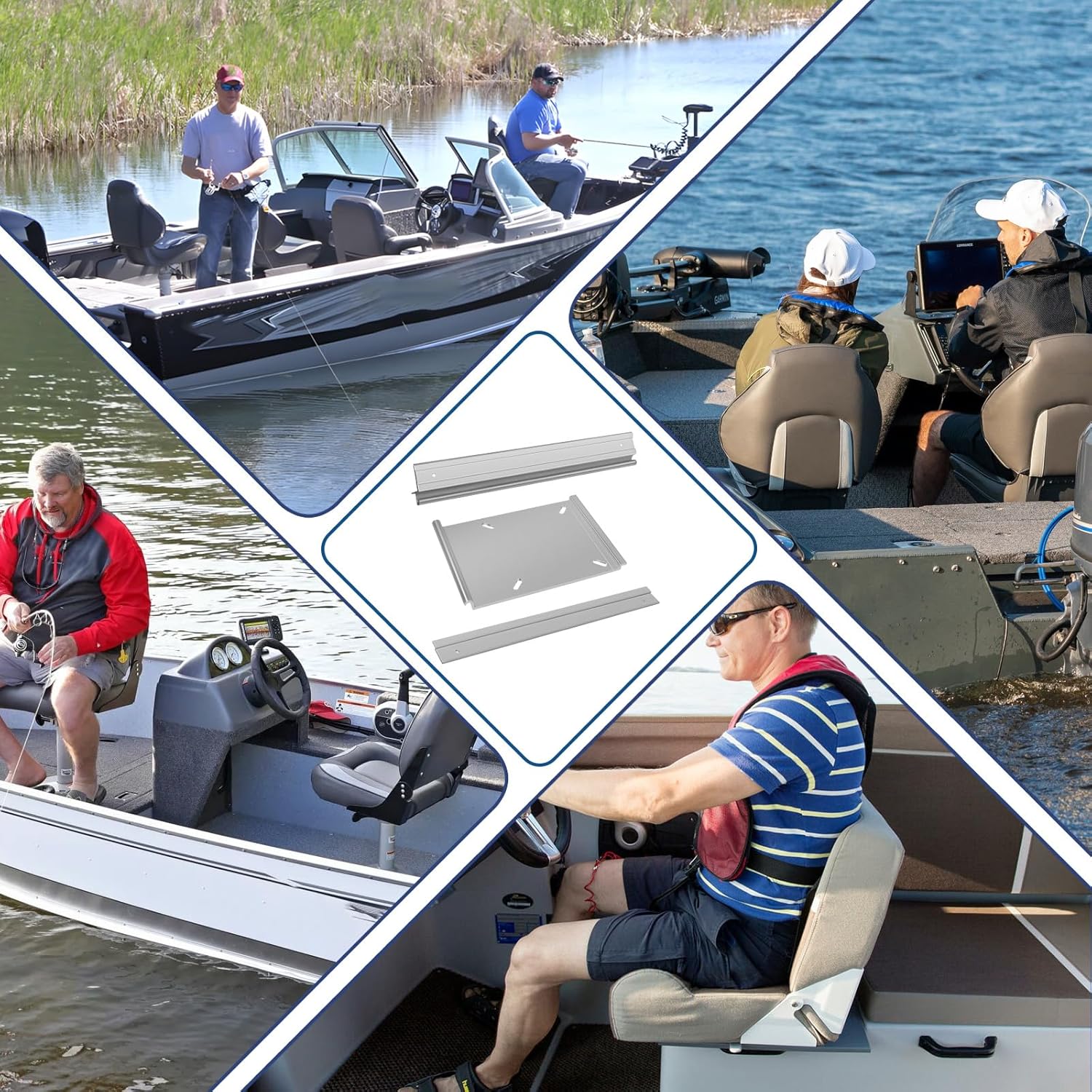 Boat Seat Pedestal Base Slider SP-15900 Tilt-N-Slide Mounting Plate Set for Bench Style Seats, Bench Style Seat Plate on 15-Inch Rails，Heavy-Duty Aluminum Boat Seat Pedestal Base