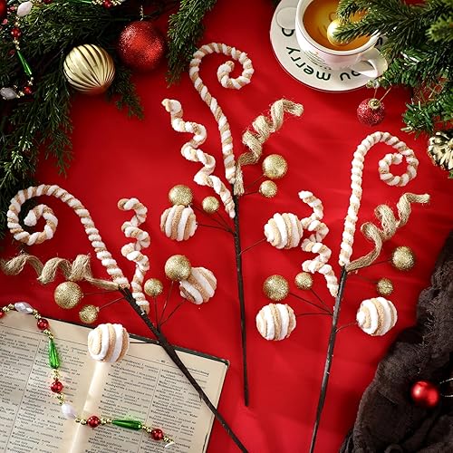 Miniatura 10 de 6 piezas de dulces rojos y blancos para decoración de árbol de Navidad, paletas, adornos de Navidad, bolas de caramelo rizado para decoración de