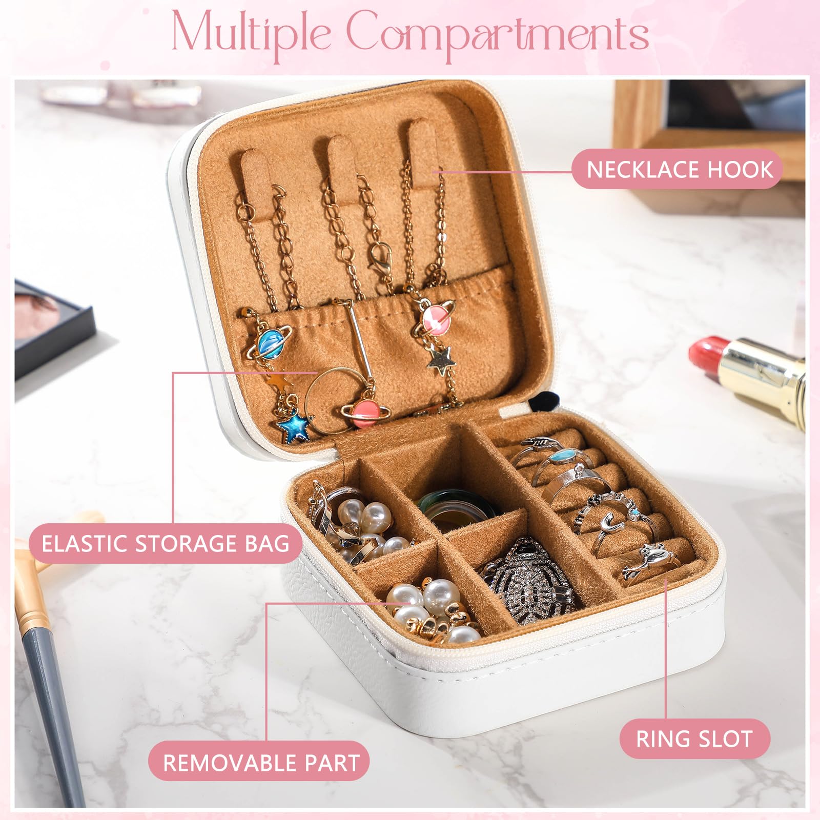 Tondiamo 6 Stück Sublimationsreise-Schmuckkästchen, kleine Reise-Schmuckschatulle, tragbarer Schmuck-Organizer für Reisen, Geschenke für Frauen, Mädchen, Abschlussfeier, Brautjungfer, Hochzeit,