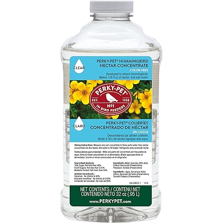 Perky-Pet 238CL Clear Hummingbird Nectar 32 Oz Concentrate – Makes 128 Fl Oz
