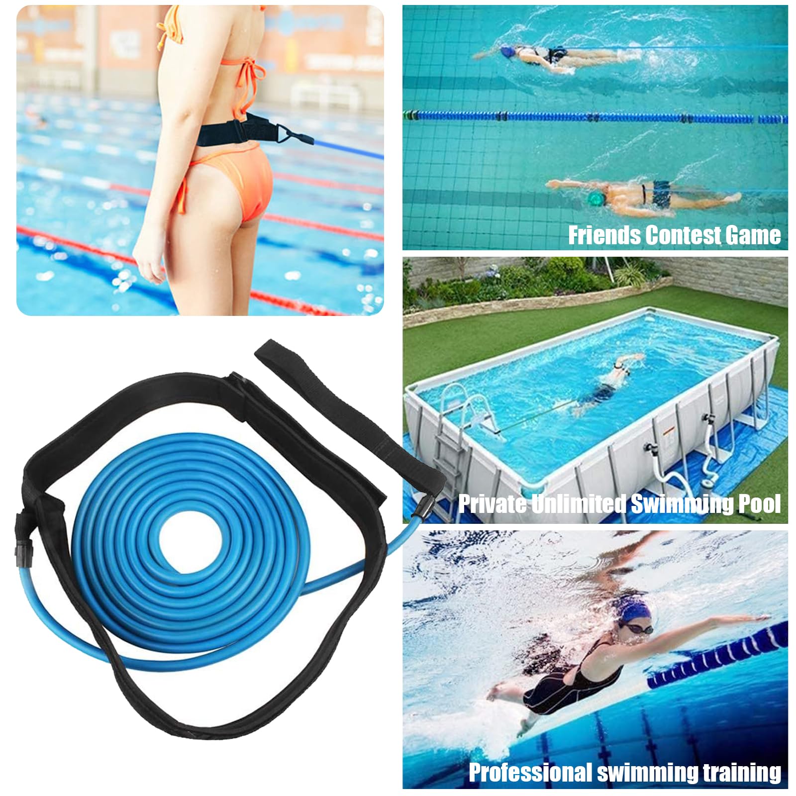 Swimming Belt Fooing Swim Training Belt Swim Training Leash Swim Tether  Stationary Swimming Swim Harness Static Swim Bungee Cords Resistance Bands  Swimming Training Belt