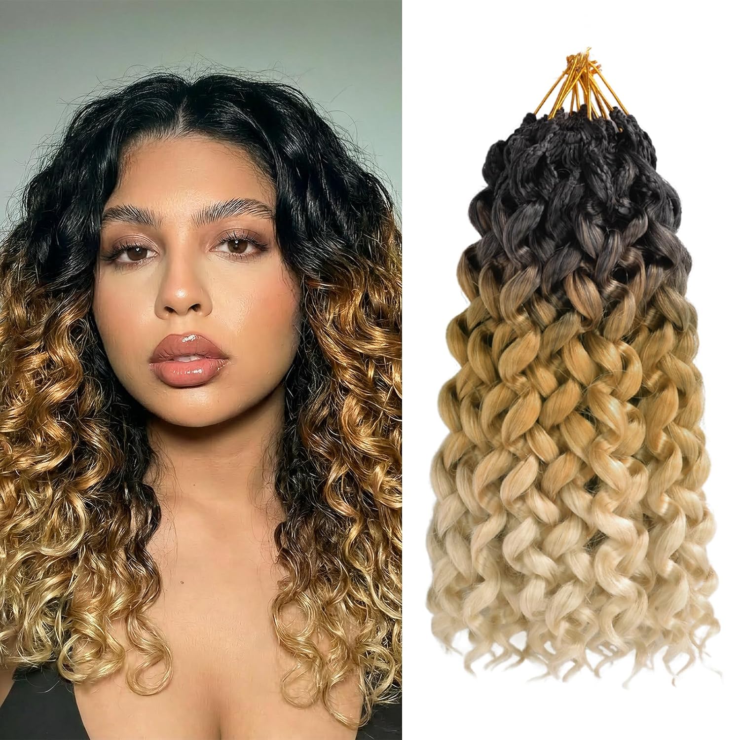 8 Packs GoGo Curl Crochet Hair for Black Women Deep Wave Braiding hair Synthetic Crochet Braid Crochet hair Extensions(14inch, #1B/27/613)