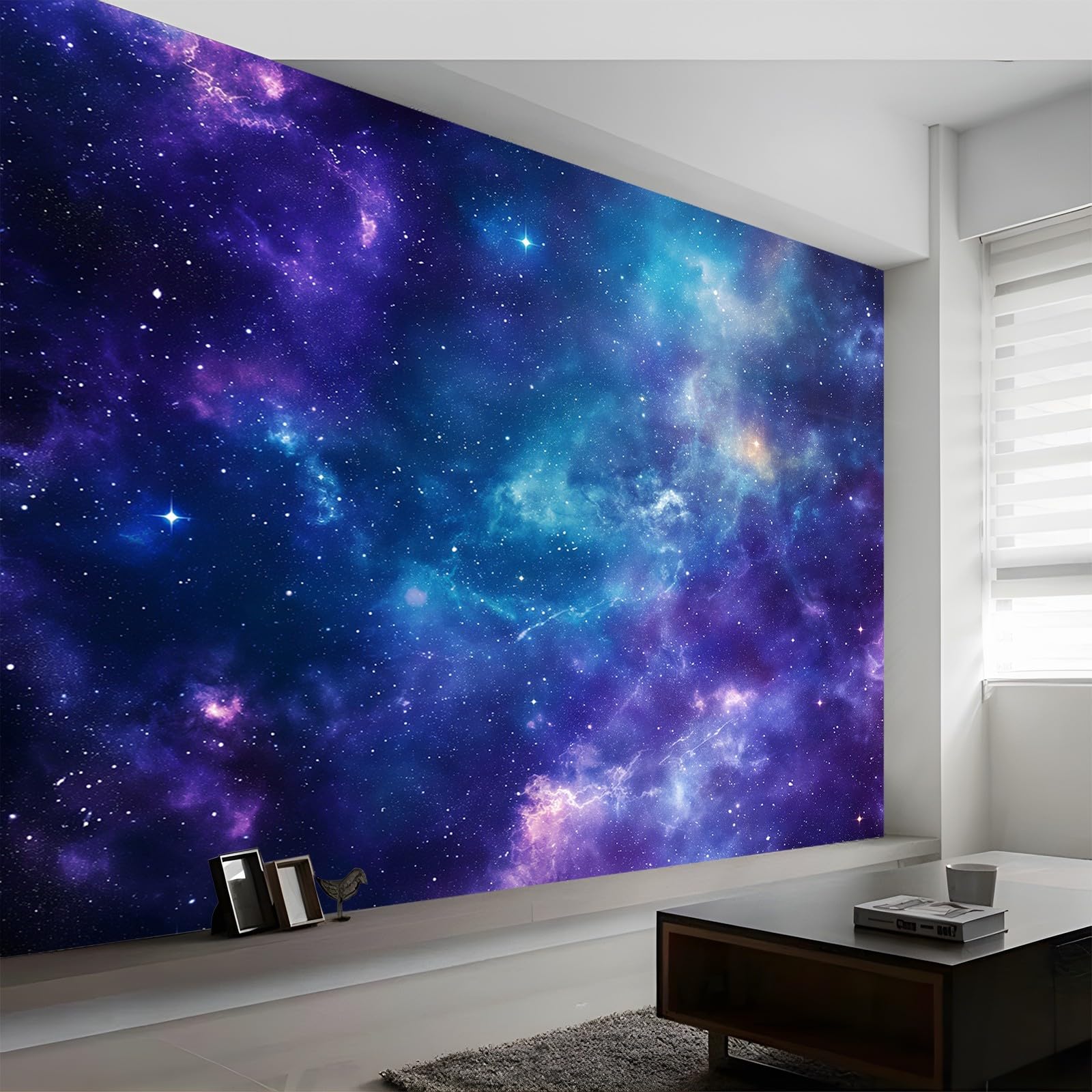 Panoramiqueunivers Mgławica Galaktyka Fioletowy Niebieski 200 x 140 cm (szer. x wys.), nowoczesna tapeta z włókniny do sypialni salonu biura spersonalizowana dekoracja ścienna restauracja pokój