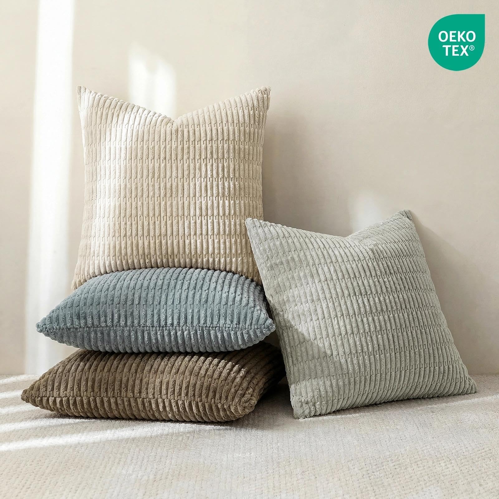 Softalker Juego de 4 fundas de almohada de pana de 20 x 20 pulgadas, fundas de almohada suaves a rayas bohemias, modernas fundas decorativas para sofá, dormitorio, sala de estar (sin relleno),