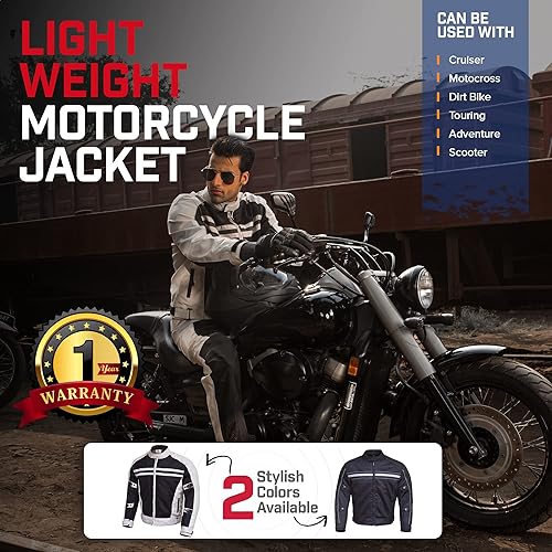 Miniatura 7 de WICKED STOCK Chaqueta de motociclista para hombre  CE Level1 Reflectante Chaqueta de motociclista de verano para hombre con puños ajustables y