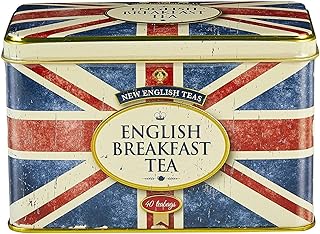 New English Teas Union Jack Tea Tin with 40 English Breakfast Teabags, British Souvenir