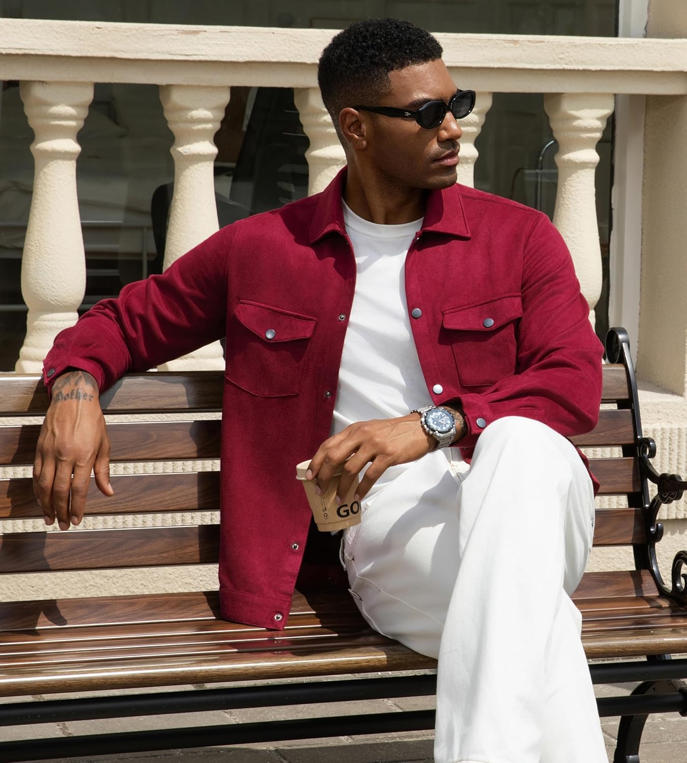 Alex Vando Mens Suede Shirt Jackets Long Sleeve Two Pockets Snap Casual Button Down Shirts - Image 3