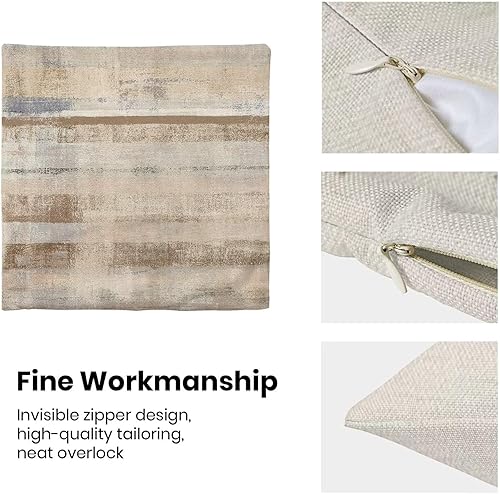 Miniatura 6 de Juego de 2 fundas de almohada bohemias de 18 x 18 pulgadas a rayas marrones y grises, fundas de almohada decorativas rústicas abstractas de lino