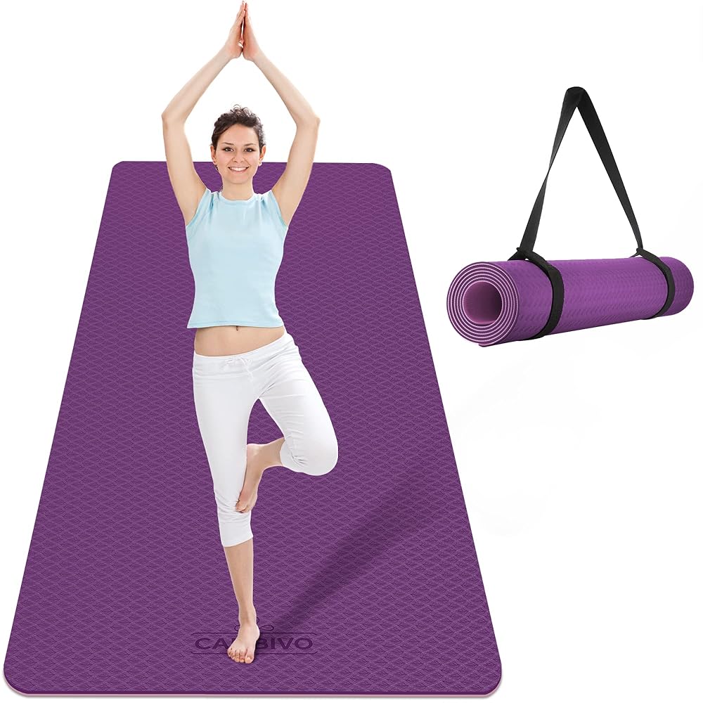 CAMBIVO Extra Wide Yoga Mat for Women and Men (72x 32x 1/3), Non-slip Large TPE Exercise Fitness Mat for Yoga, Pilates, Workout (8mm, Purple Rose)