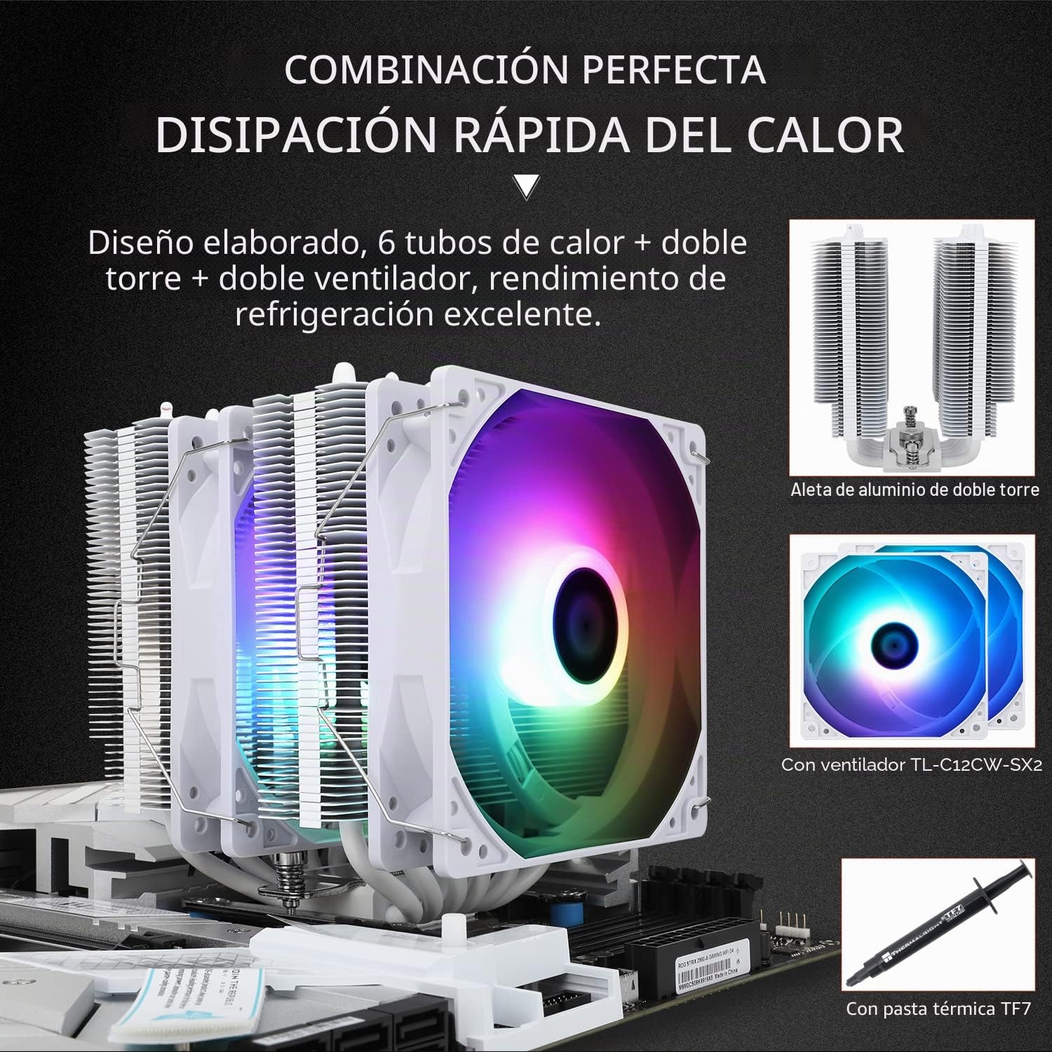 Thermalright PA120 SE ARGB Blanco Enfriador De Aire De CPU Blanco, EnTubos De Calor, Ventilador Doble TL-C12CW-S PWM De 120 mm, Tecnología AGHP, Para AMD AM4 /AM5 Intel 1700/115X/1200