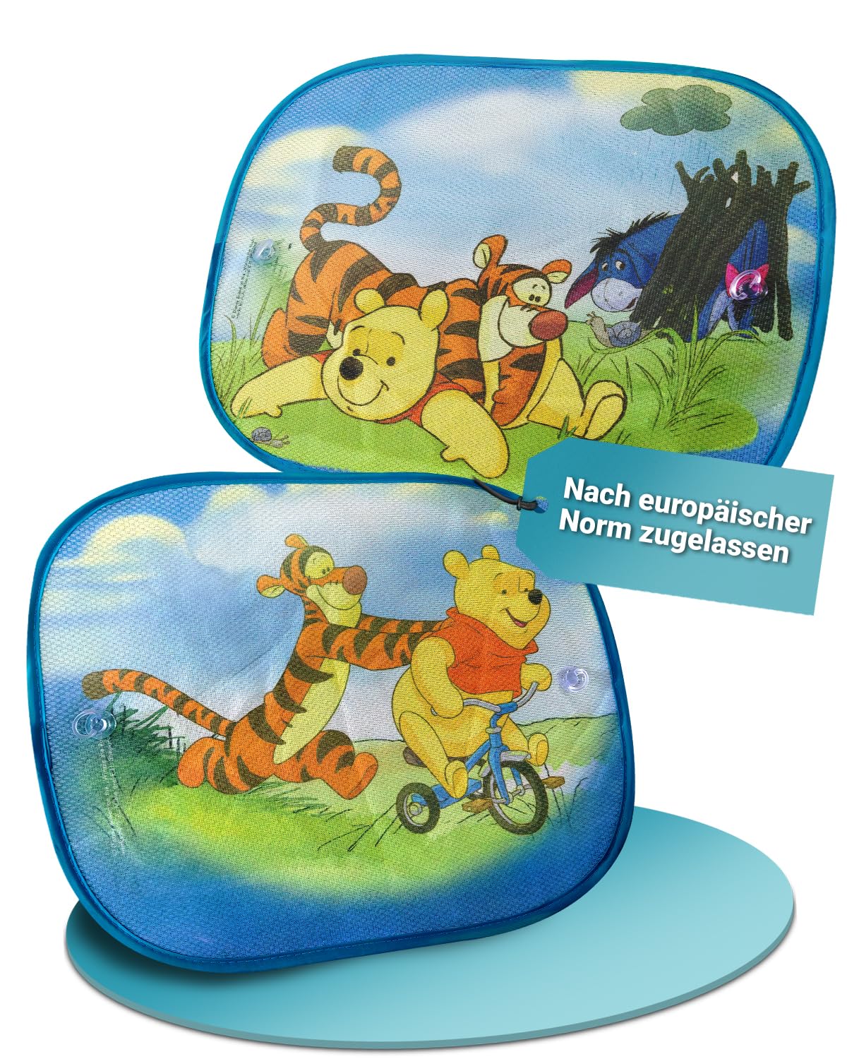 HiTS4KiDS - Sun Protection Car Baby with UV Protection Set of 2 - Sun Protection Car for Children with Suction Cups - Sun Protection Car for Side Windows - Car Window Blackout Winnie the Pooh - 44 x