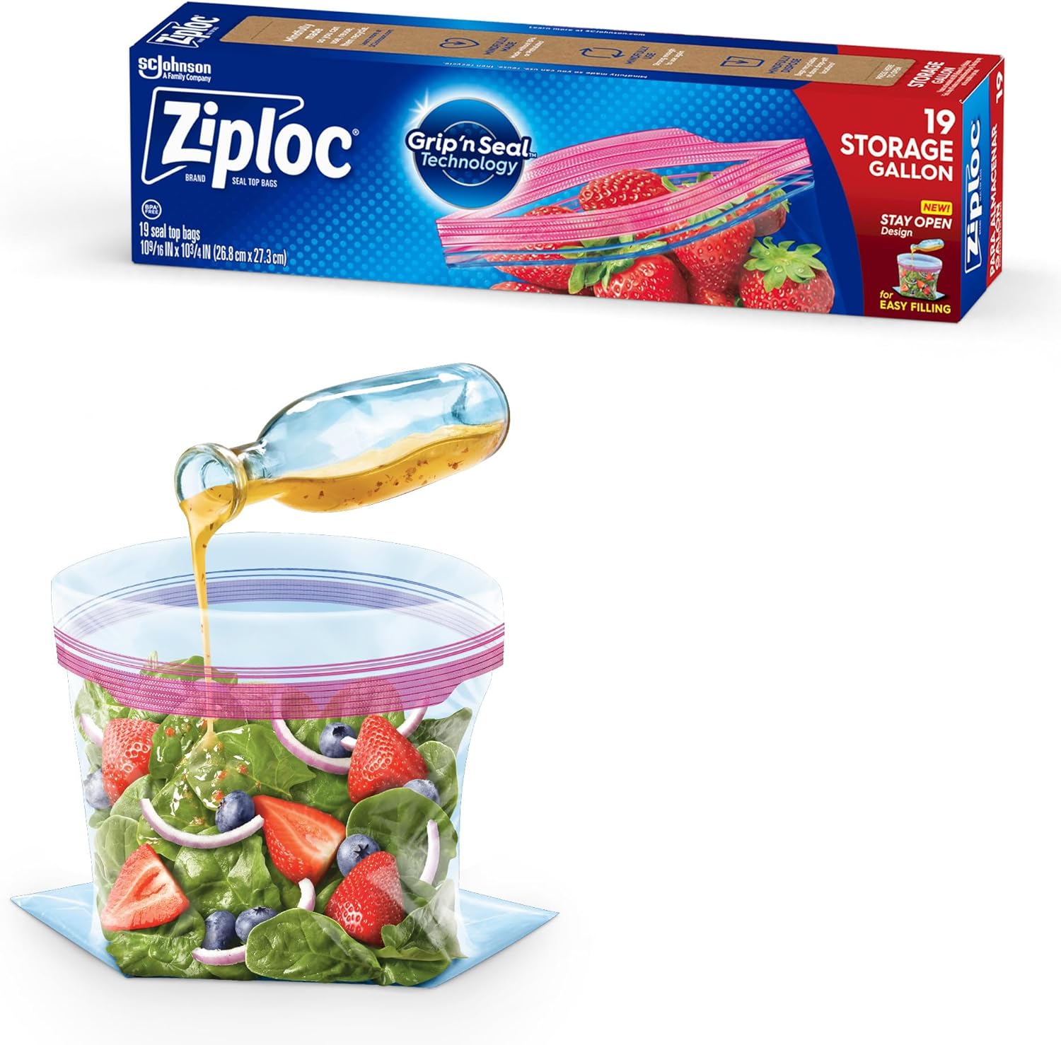 Ziploc Gallon Food Storage Bags, New Stay Open Design with Stand-Up Bottom, Easy to Fill, 19 Count : Health & Household