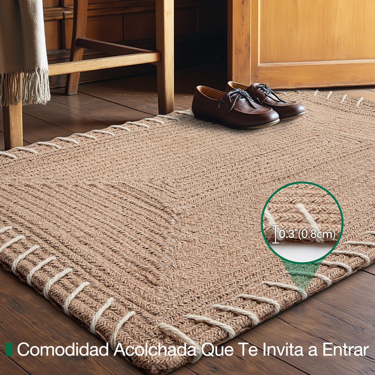 LUMI Felpudo de Yute Tejido a Mano para Entrada, Antideslizante y Duradero, para Suelos Duros, para Casa, Patio, 60x90 cm