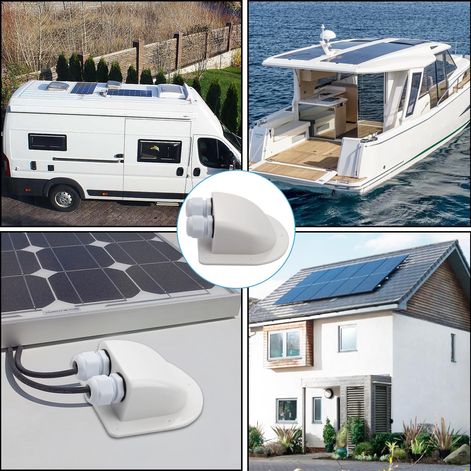 Mbsomnus 2 Pezzi Passacavo Solare Impermeabile IP68 Kit Fotovoltaico Pannello Solare Bianco ABS Doppio Entrata del Cavo per Camper Barca Tetti Yacht Pannelli Fotovoltaici Accessori