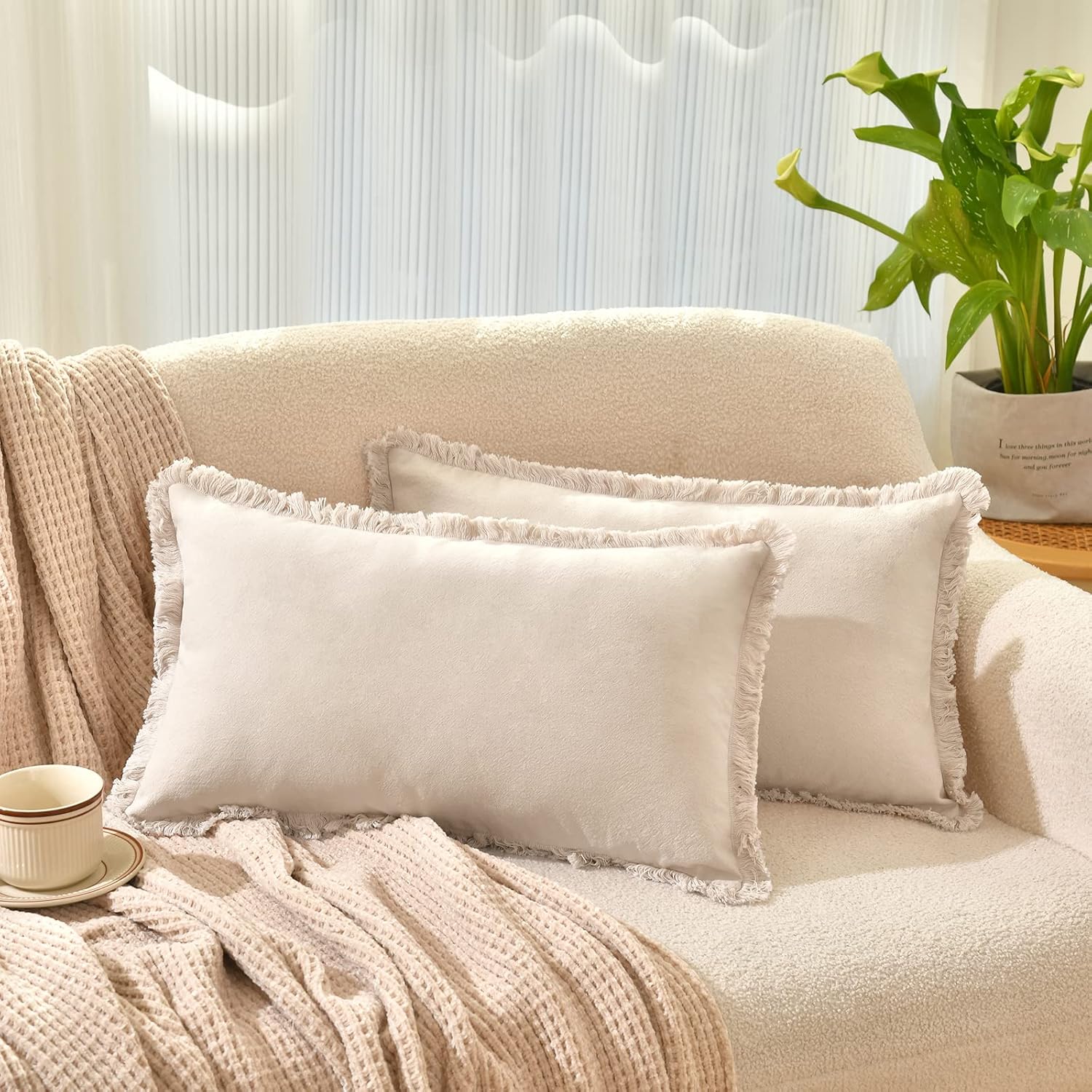 ZWJD Pillow Covers 12x20 Set of 2 Beige Throw Pillow Covers