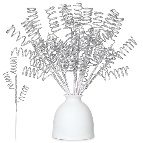12 Pcs Silver Christmas Glitter Curly Tree Picks and Sprays