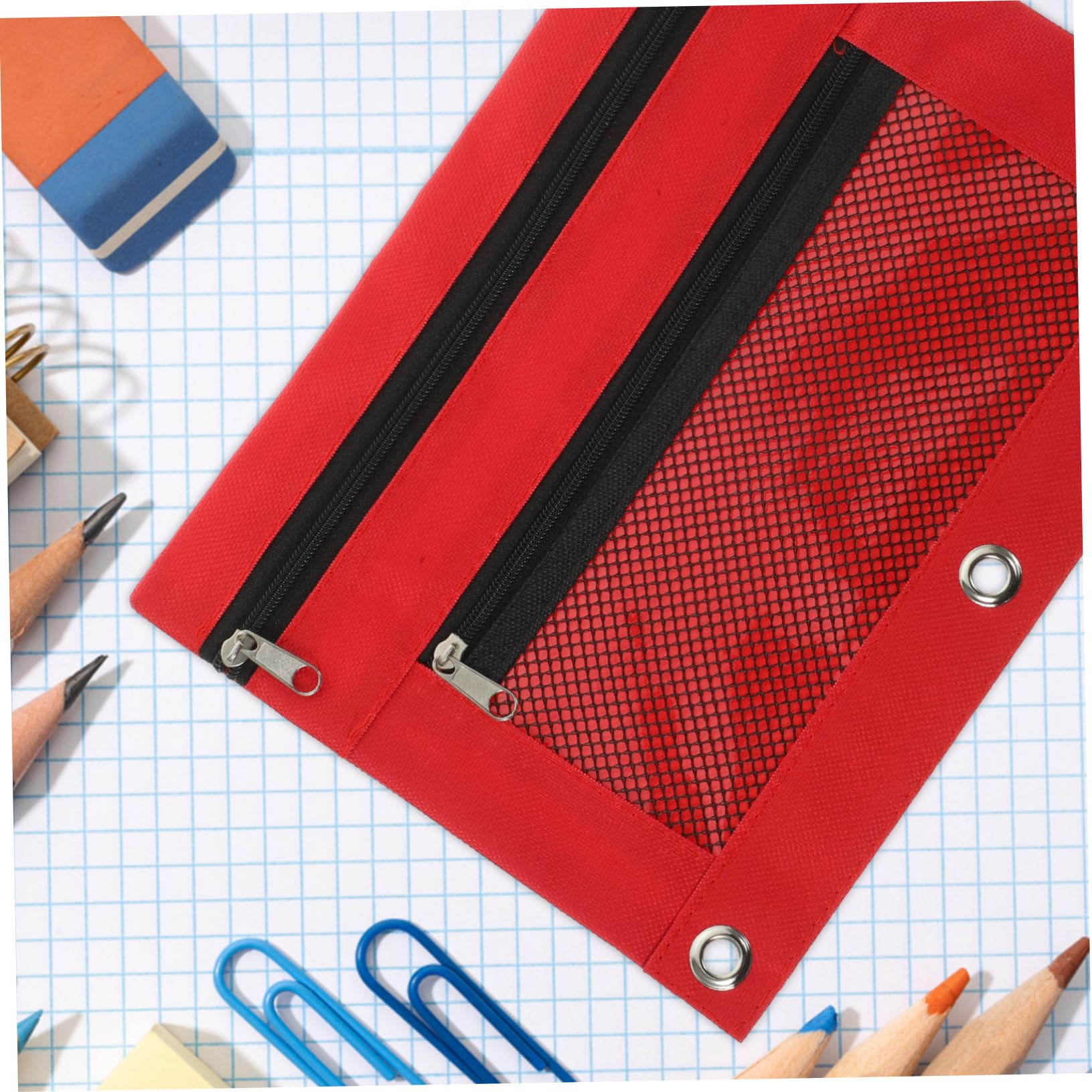 Bolsa para Lápices de Poliéster Cremallera, Doble Capa y Malla, Capacidad Grande, Paquete de 6 Piezas para Organización Escolar y Oficina