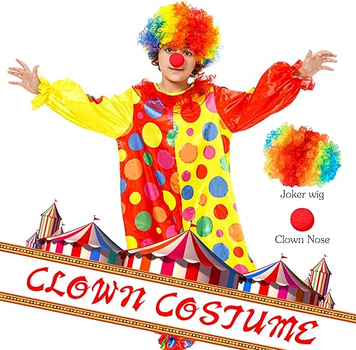 Miniatura 2 de Disfraz de payaso para niños, disfraz de payaso de Halloween con nariz de payaso y sombrero, disfraz de payaso para niños