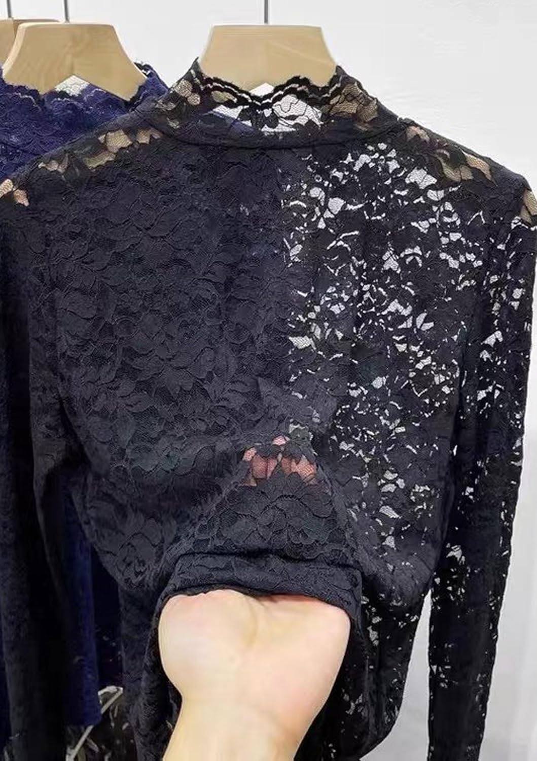 METWAY Lace Top for Women Long Sleeve Lace Shirt Sheer Turtleneck Ruffle Floral Mesh Undershirt Going Out Sexy Blouse - Image 8
