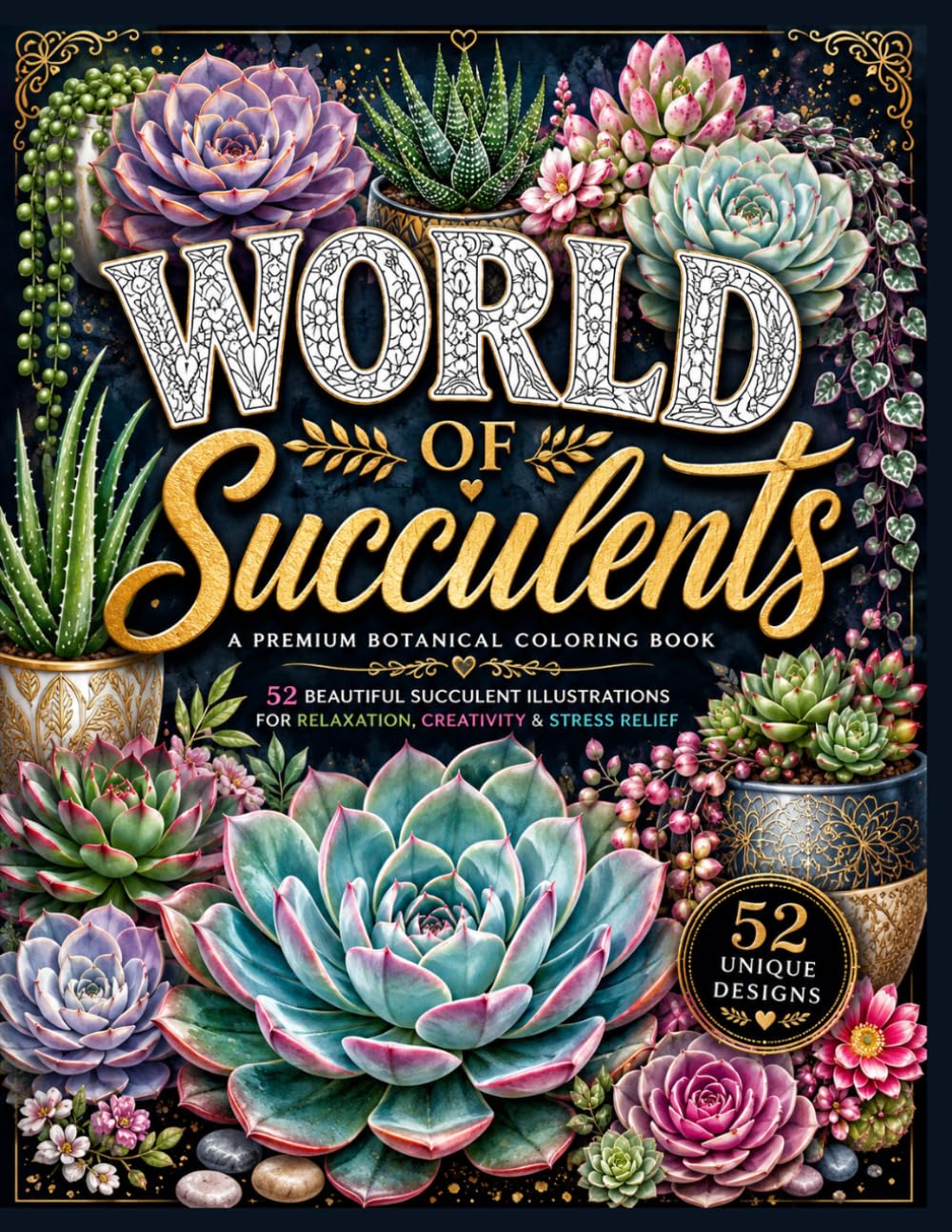 WORLD OF SUCCULENTS: 52 Beautiful Succulent Illustrations for Relaxation, Creativity & Stress Relief (FLORAL ELEGANCE)