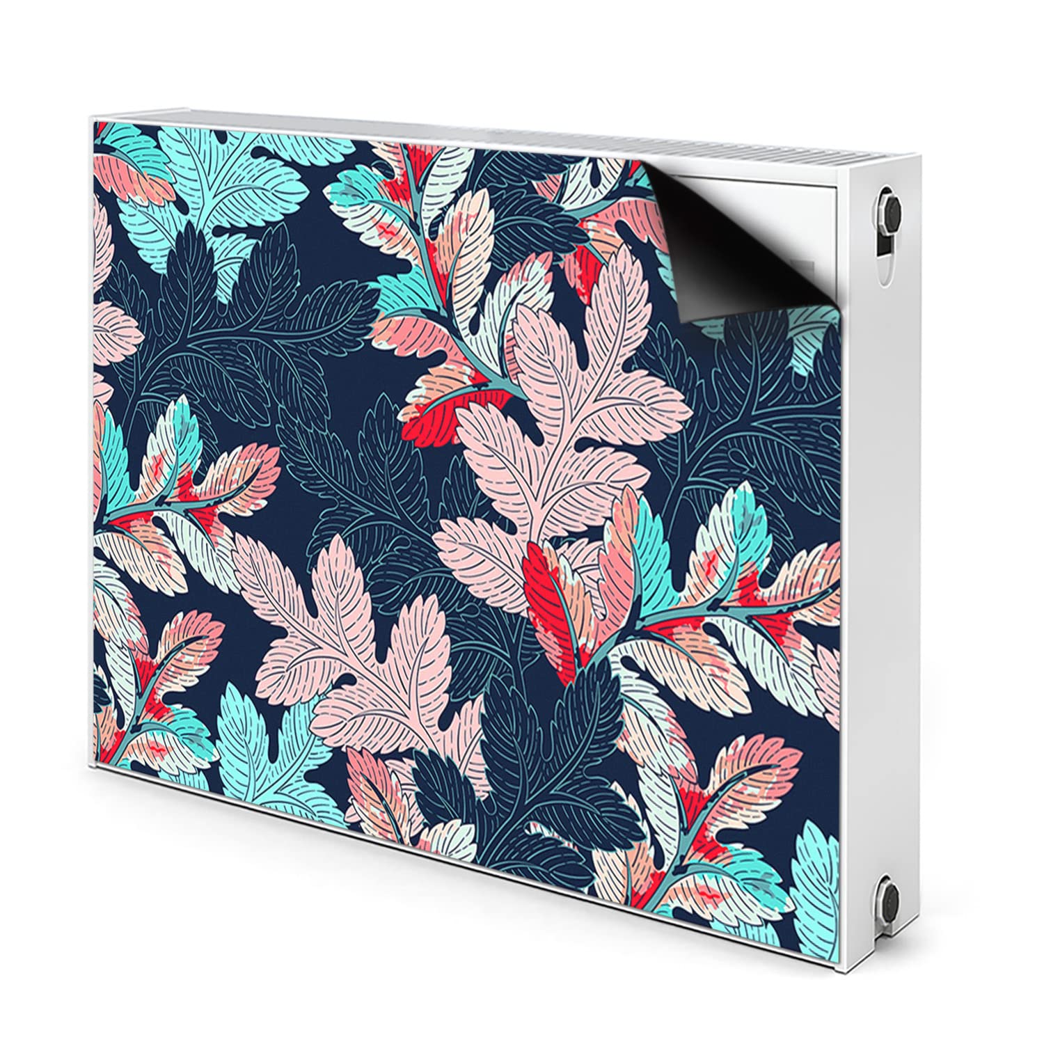 Cache radiateur bleu azur 110x60cm, tapis décoratif haut de gamme aux motifs de feuilles