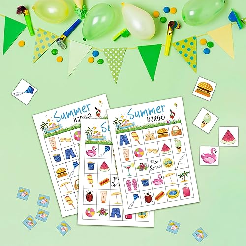 Miniatura 3 de Juego de bingo de verano, juegos de fiesta temática de verano tropical con 24 jugadores, actividades de suministros hawaianos, recuerdos de fiesta