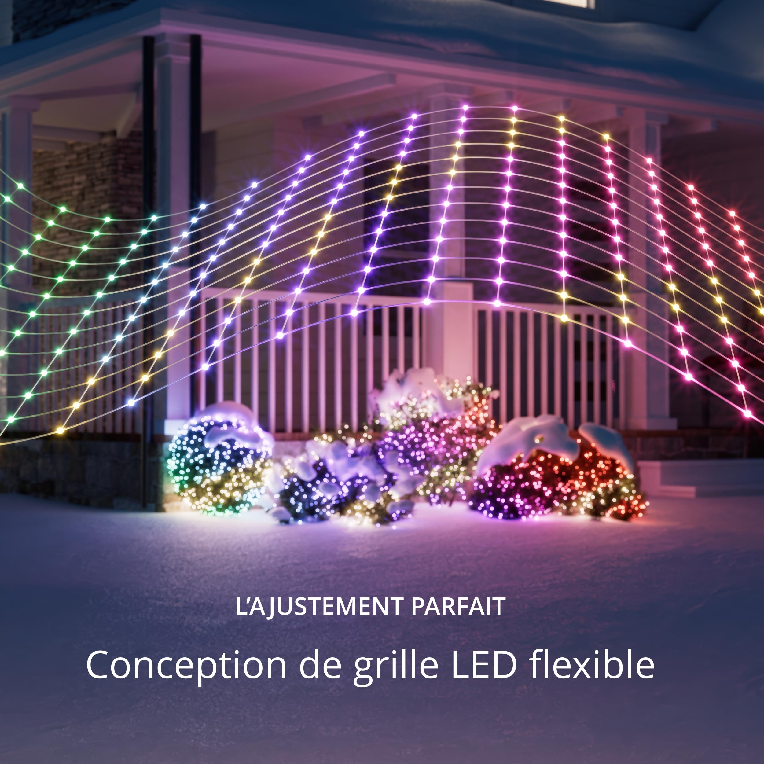 Twinkly Net Lights, Grille LED Flexible avec 260 LED RGB Mappables, Bande LED Extérieur et Intérieur, Lumières Smart, Compatible Alexa, Google Home, IP44, Contrôle App, Fil Transparent, 1.2m x 1.9m