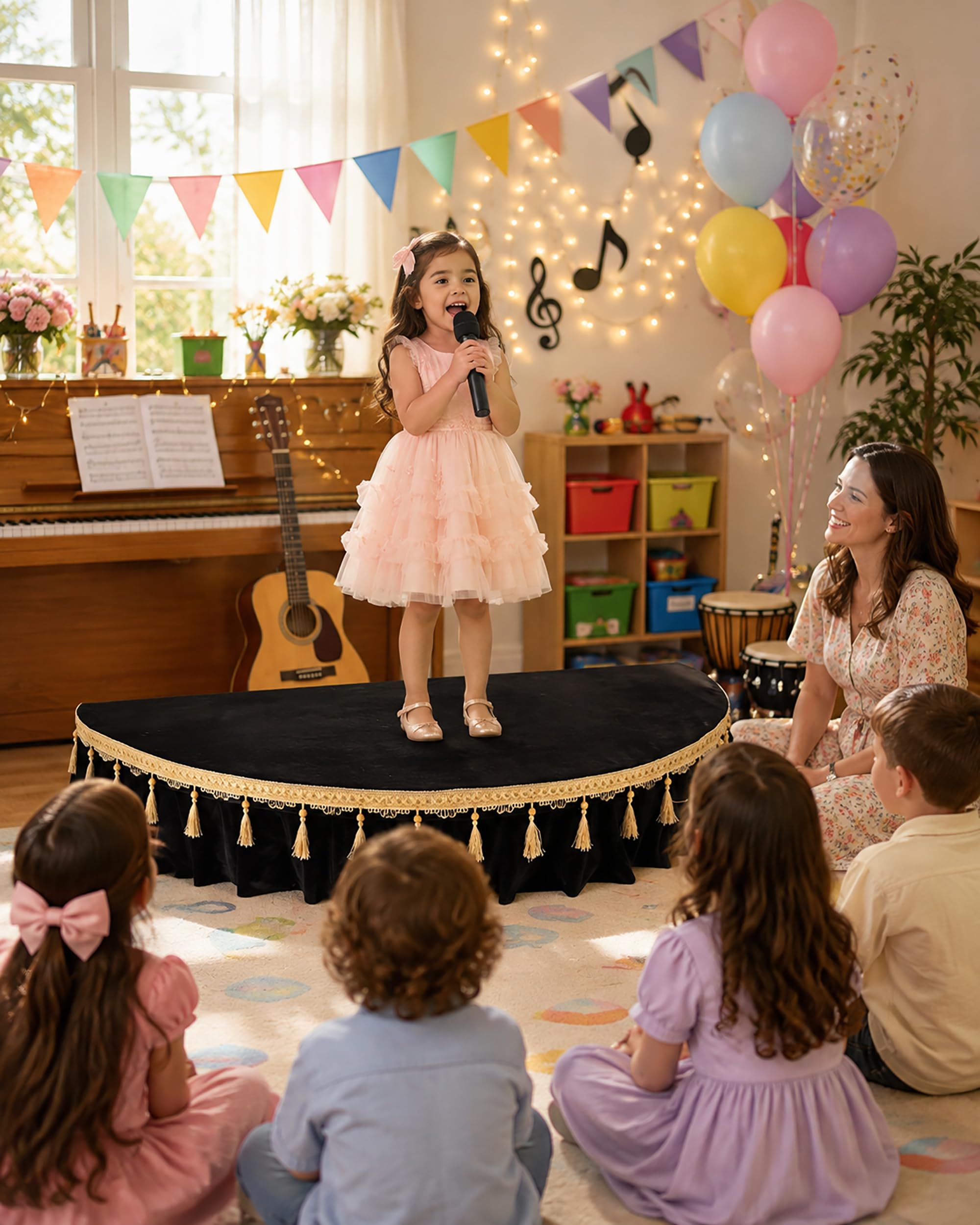 Escenario Portátil con Funda De Terciopelo Lavable, Miniescenario para Espectáculo Interiore, Estructura De Acero, Plataforma Escénica para Espectáculo Y Evento Escolare,1.2m