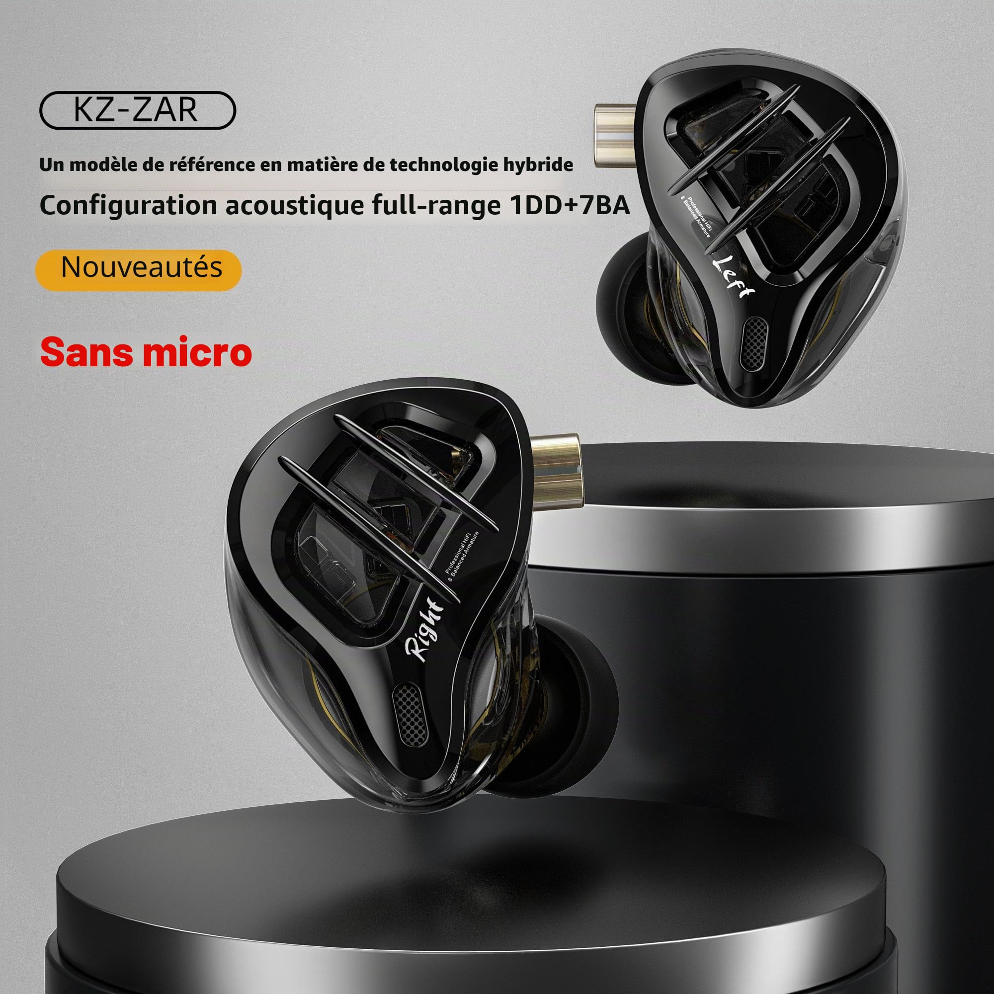 KZ ZAR Écouteurs Intra-Auriculaires 7BA+1DD Hybrides 8 Pilotes HiFi Basse Isolation du Bruit, Clarté dans Toutes Les fréquences Son stéréo Confortable pour ingénieurs Audio, Musiciens (sans Micro)