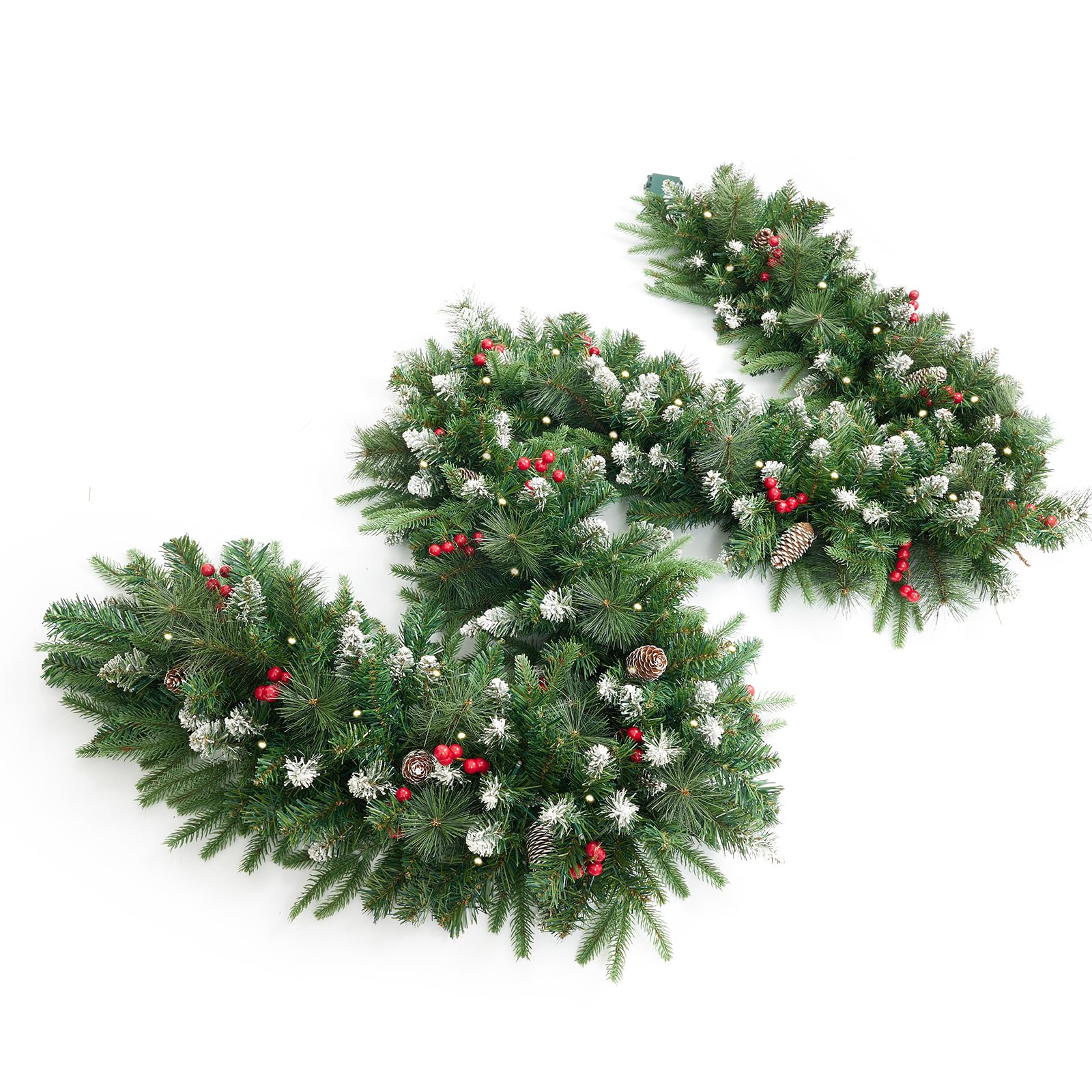 Guirnalda de Navidad artificial de 9 pies con 50 luces, decoración navideña de Navidad, guirnalda artificial con piñas y bayas para escaleras, chimeneas, puerta de pared para escaleras
