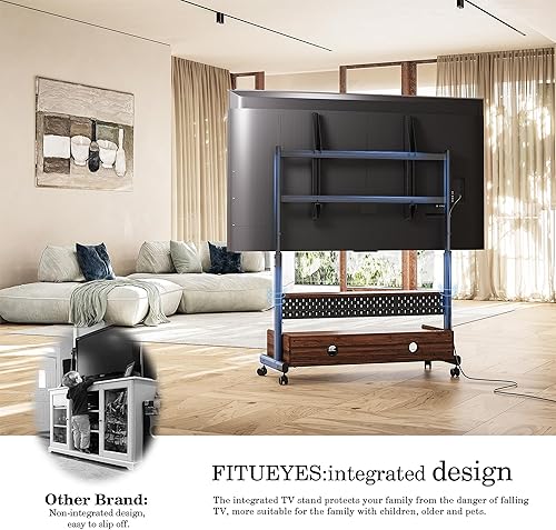 Miniatura 5 de FITUEYES Soporte de TV de suelo rodante para televisores LCDLED grandes de 70 a 100 pulgadas, carrito de TV resistente con capacidad de hasta 176