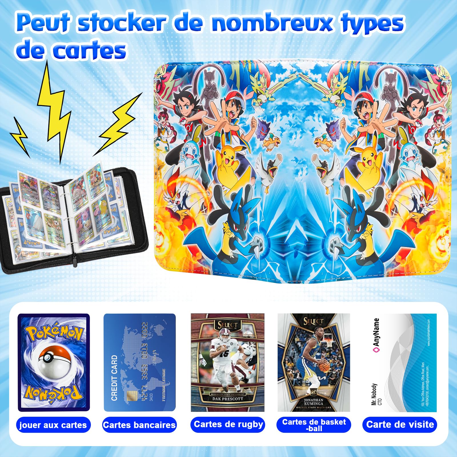 Classeur Carte,Capacité de 50 pages de 400 Cartes,Porte Cartes en cuir Portable Imperméable Fermeture éclair,Organissateur de Cartes, un cadeau les garçons et les filles - SR400 - 5
