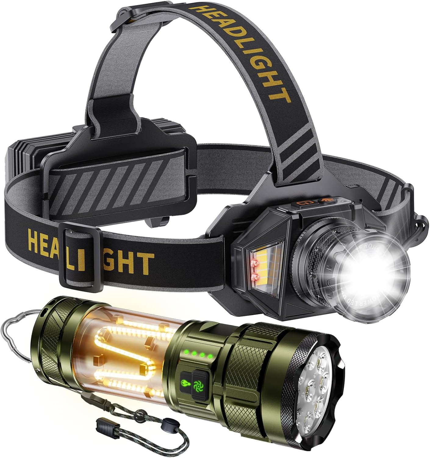 Rechargeable Headlamp & Camping Flashlight Super Bright with IPX7 Waterproof & Long Life Battery（Exquisite Carving Design）