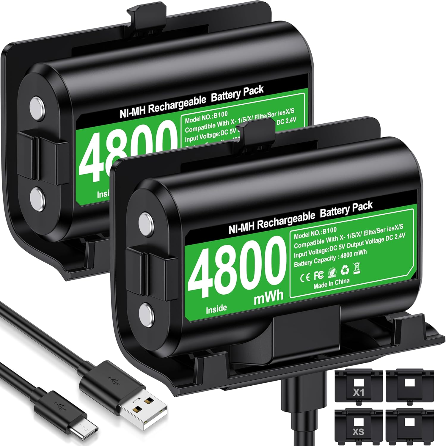 Rechargeable Xbox One Controller Battery Pack with 4 Back Covers: USB C Charging Cable 2 x 4800mWh Xbox One Controller Battery Play and Charger Kit for Xbox Series X S Skin