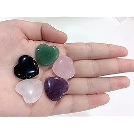 YATOJUZI 5PCS Natural Heart Healing Crystals Rose Quartz Amethyst Heart Love Stones Set Bulk Polished Pocket Palm Thumb Gemstones Chakra Reiki Balancing