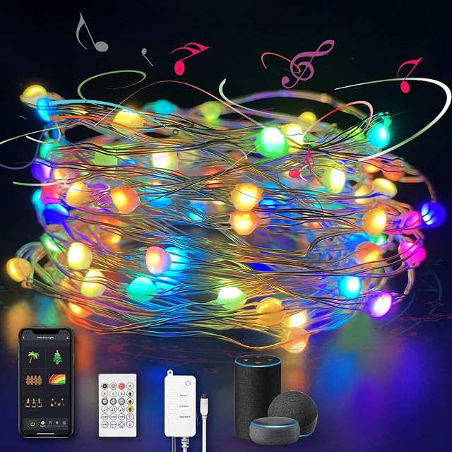 Smart Fairy String Lights Colour Changing 10M 100 LED USB Powered waterproof, RGB Twinkle Lighting with APP Remote for Indoor Bedroom Garden Wedding Party Outdoor.