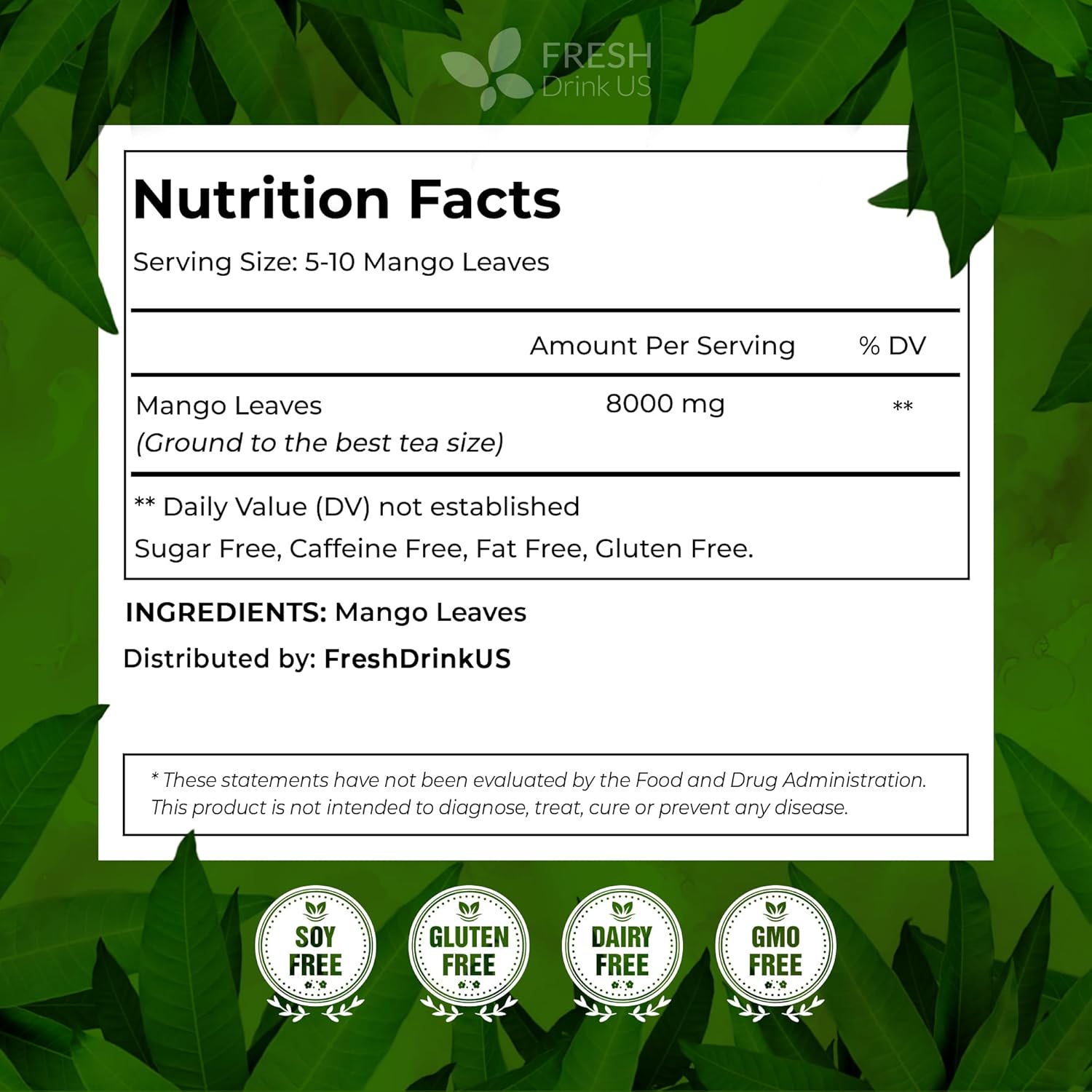 FreshDrinkUS, Premium 60+ Mango Whole Leaves Dried, 100% Natural & Pure from Dried Mango Leaves Tea, No Additives, No Caffeine, Vegan - Image 2