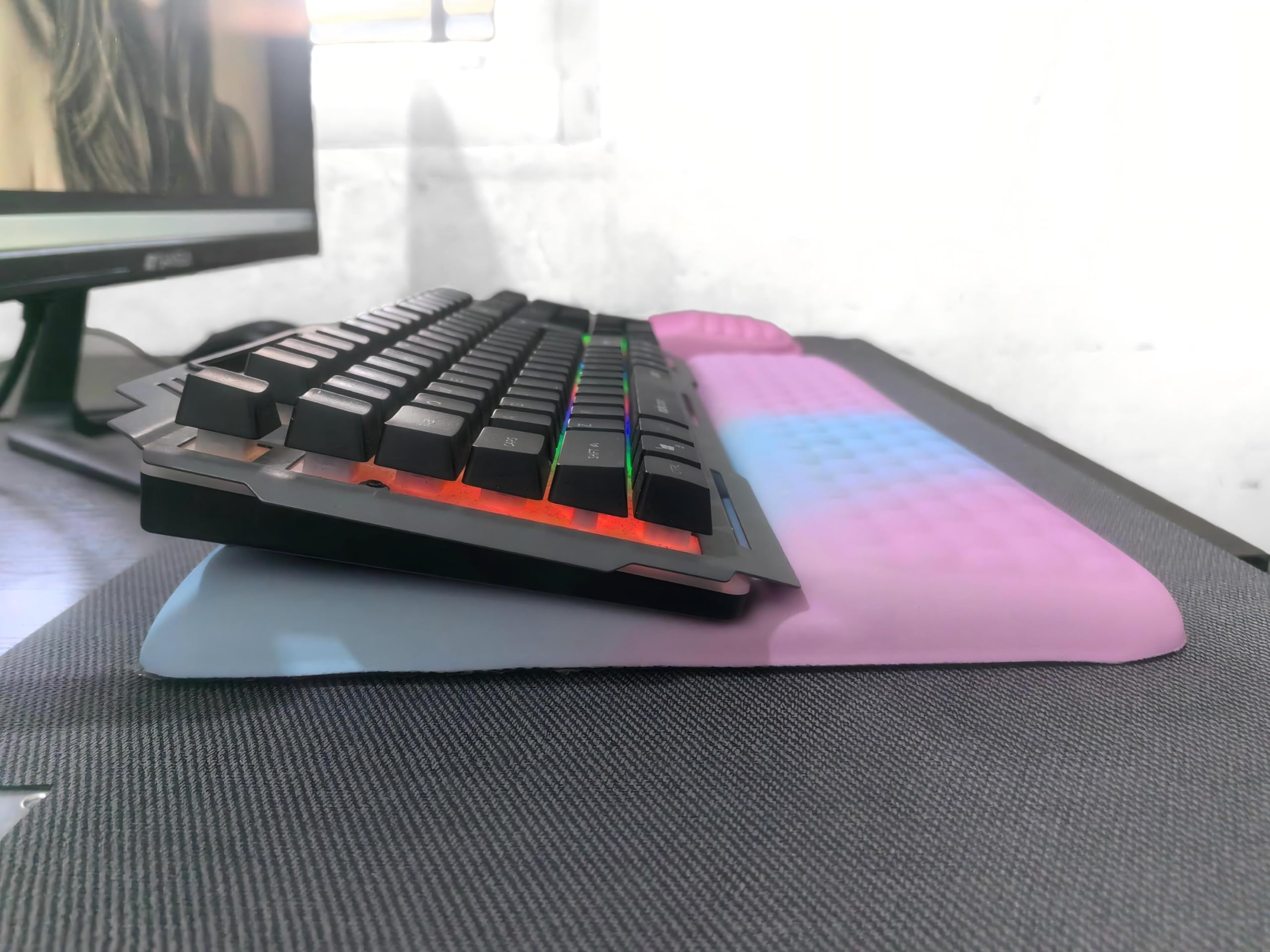 Keyboard Stand With Wrist Rest -Ergonomic Ergonomic Mouse Pad And Keyboard Wrist Rest- With Carpal Tunnel Pain Relief Massage Bumps and Full Memory gel Design - Ideal Frequent Computer (Rainbow color)