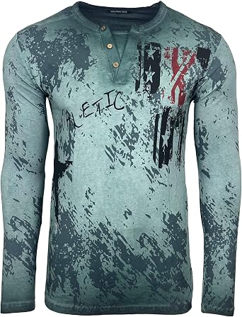 Delaver BX702 Men's Long Sleeve Crew Neck Button Down T-Shirt Orange White and Dark Grey