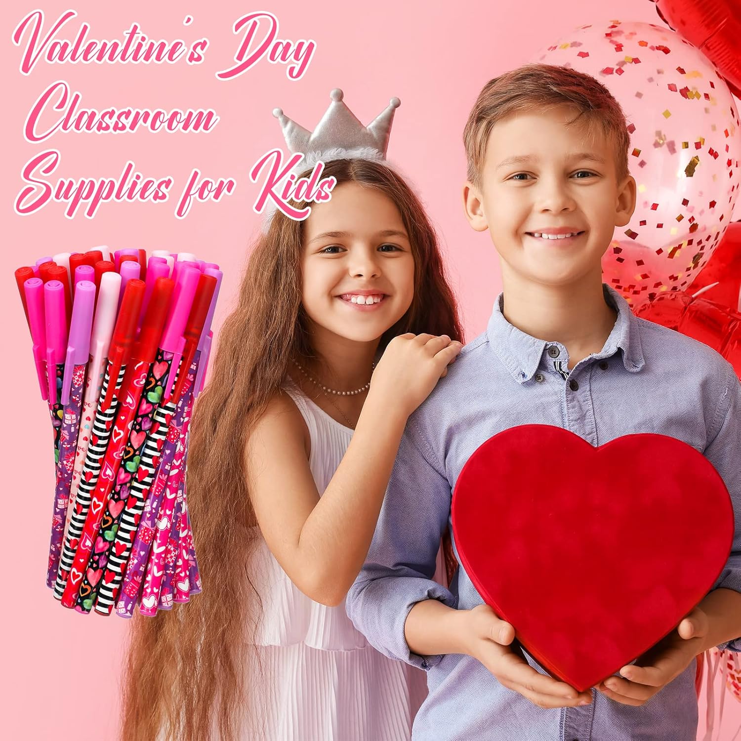 Sepamoon 150 Pcs Valentine's Day Ballpoint Pens Bulk Valentines Day Gift Heart Ballpoint Smooth Writing Pen Black Gel Ink for Wedding Party Office Stationery Colleagues Teacher Birthday Supply, 0.7mm