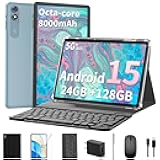 2025 Android 15 Tablet with Keyboard, 24GB+128GB+2TB Expand, 10.1 Inch Octa-Core 2-in-1 Tablets with 5G/2.4G WiFi, 8000mAh, BT5.0, GMS Certified, with Mouse, Case, Stylus, Split Screen(Black)