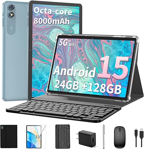 2025 Android 15 Tablet with Keyboard, 24GB+128GB+2TB Expand, 10.1 Inch