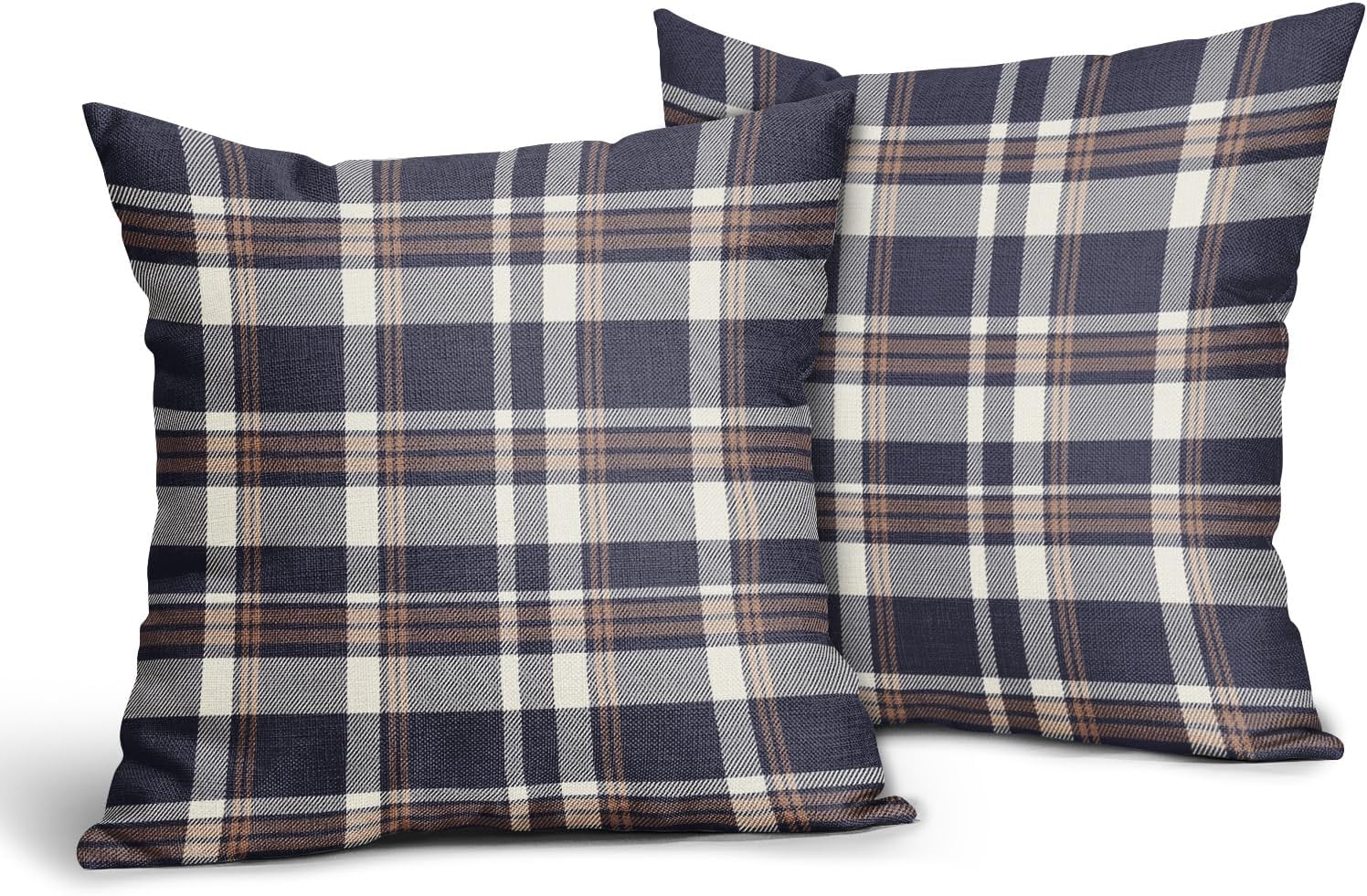 Dusty Blue Brown Plaid Pillow Covers 24x24 Set of 2 Buffalo Plaid Tartan Pattern Print Decorative Outdoor Pillowcases Holiday Farmhouse Throw Cushion Case Couch Sofa Bed Decor