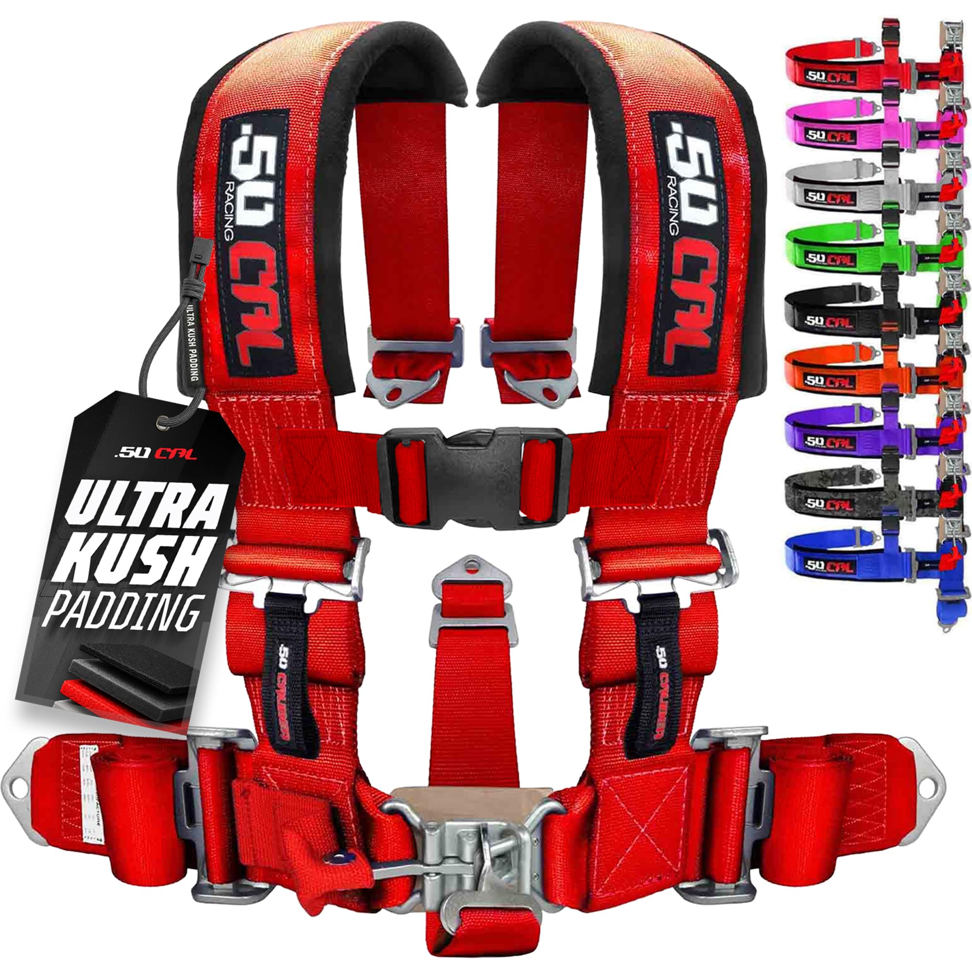 1pc 50 Cal Red 5 Point Harness 2" Straps, Racing Harness Seat Belt