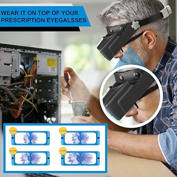 Headband Magnifier with LED Light, Rechargeable Head Mount Magnifier 1.5X to 3.5X, Opitcal Magnifying Glass with Lens, Jewelers Optivisor Hobbies Visor Manifying Glasses for Close Work