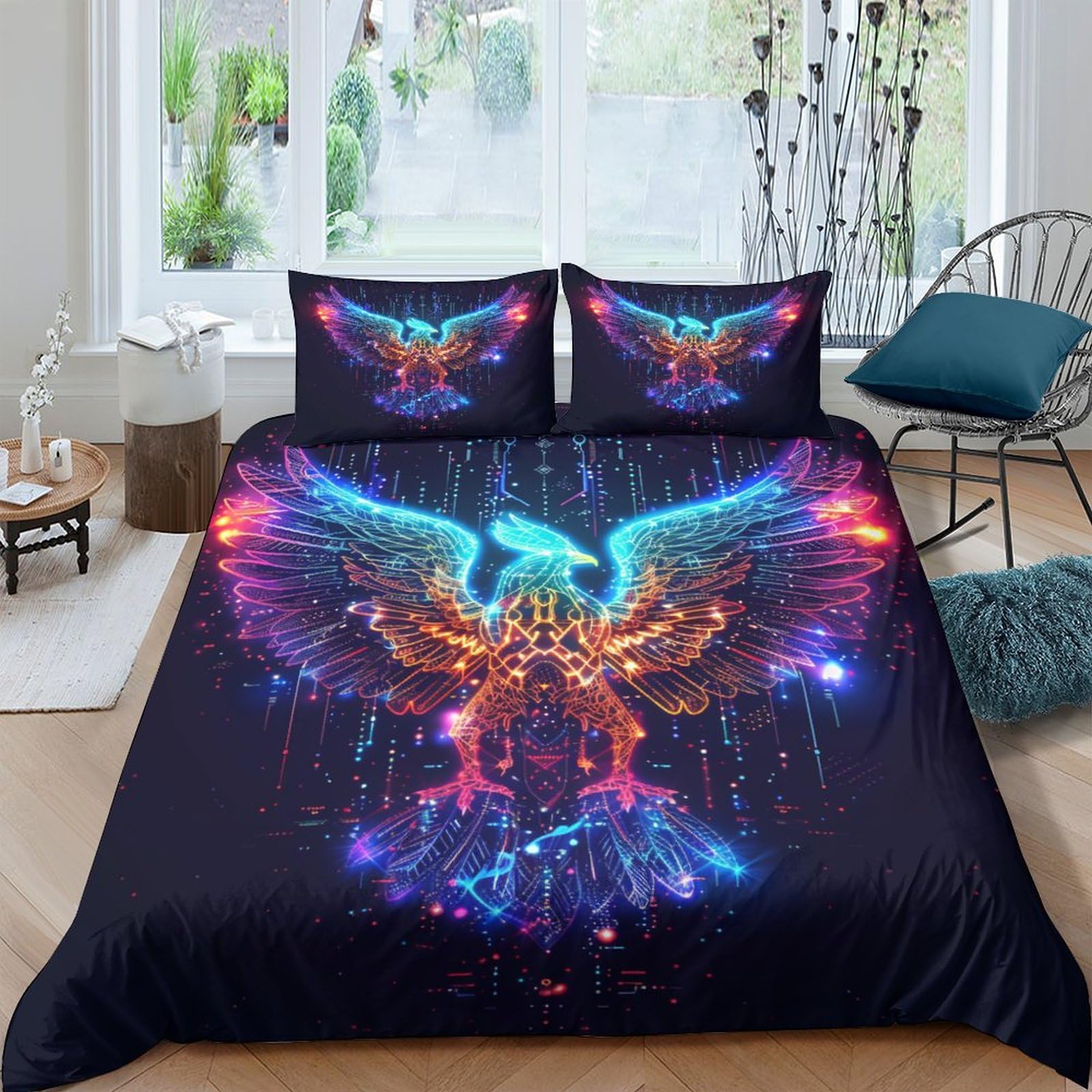 Stampato in 3D uccello Copertina Stampata Microfibra Disegnata Biancheria Da Letto Cura Facile Con 2 Federe,Double（200x200cm）, Per Ragazzi Adulti