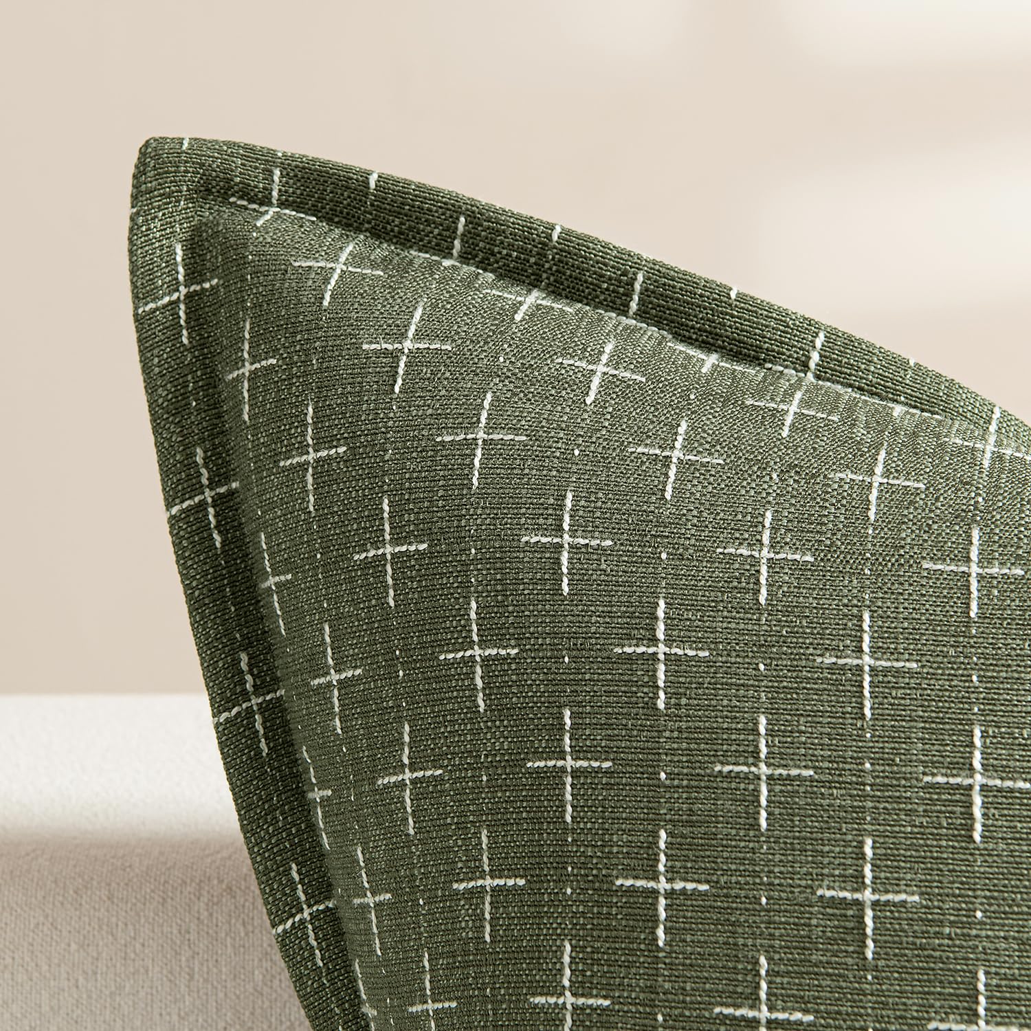 Fundas decorativas de lino de arpillera de 18 x 18 pulgadas, color verde oliva, vintage, fundas de almohada modernas para exteriores, fundas de cojín tejidas con textura para sofá, cama, sala 2
