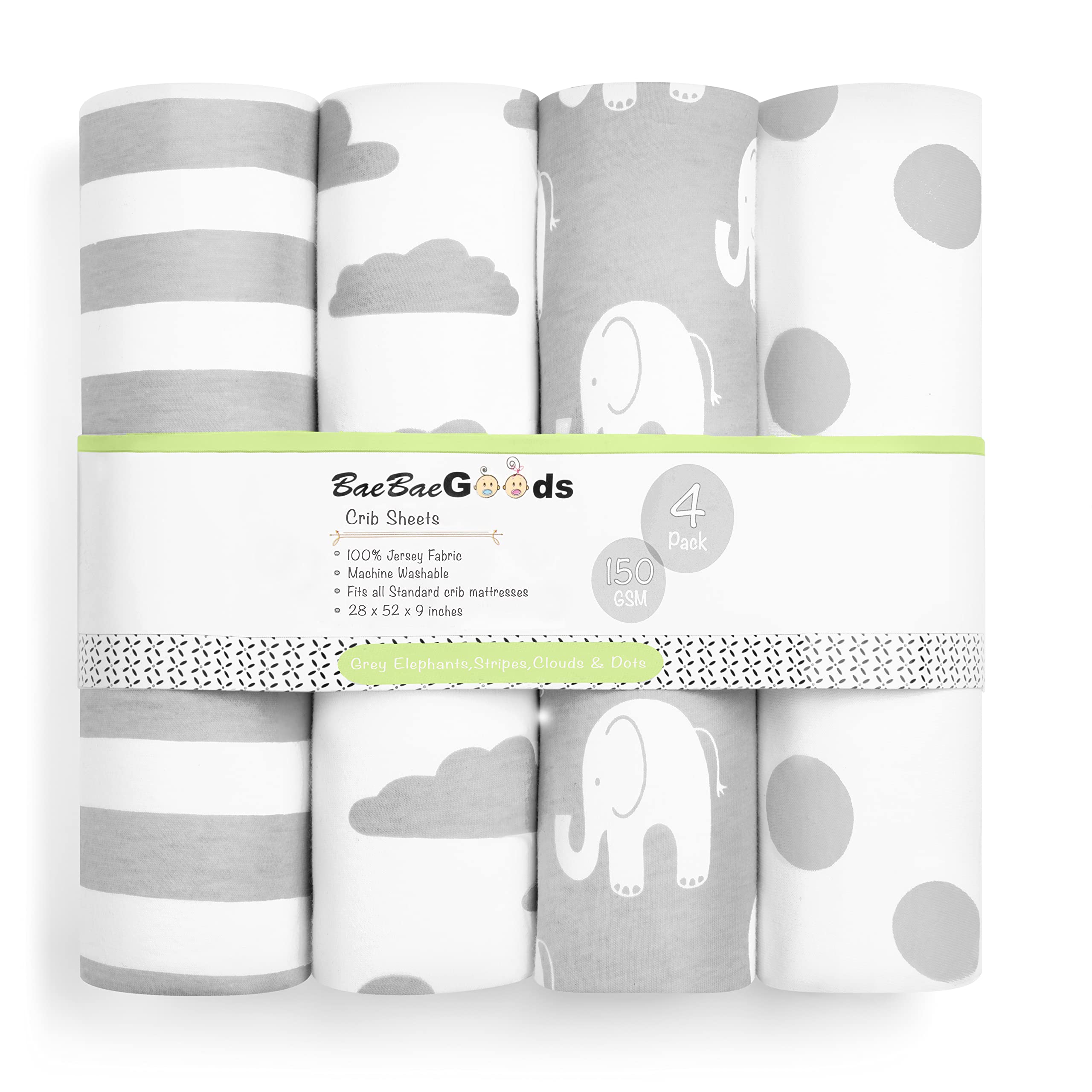 BaeBae Goods Sábanas De Cuna Premium para Bebés Y Niñas, Paquete De 3, Juego De Sábanas Ajustables De Algodón Jersey Suave Y Transpirable, Gris Y Blanco