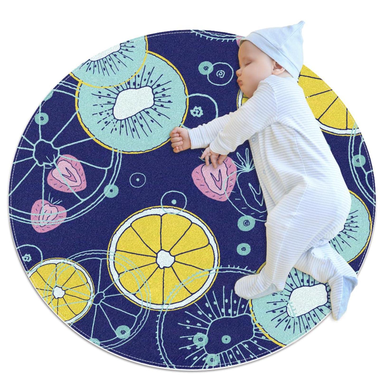 Tapis de sol canapé fraise kiwi tapis rond entrée cuisine 80cm